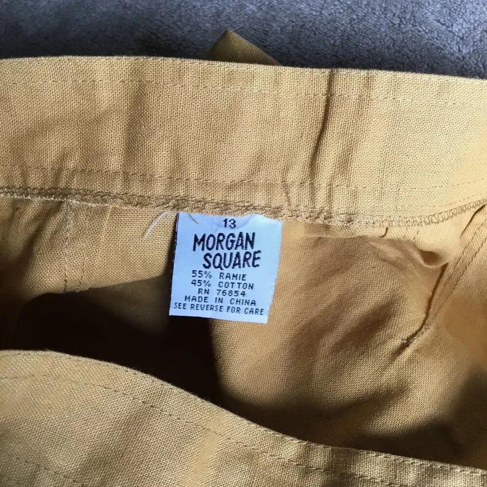Morgan Square Vintage Midi Skirt Boho Yellow Front pocket Cotton Blend Sz 13
